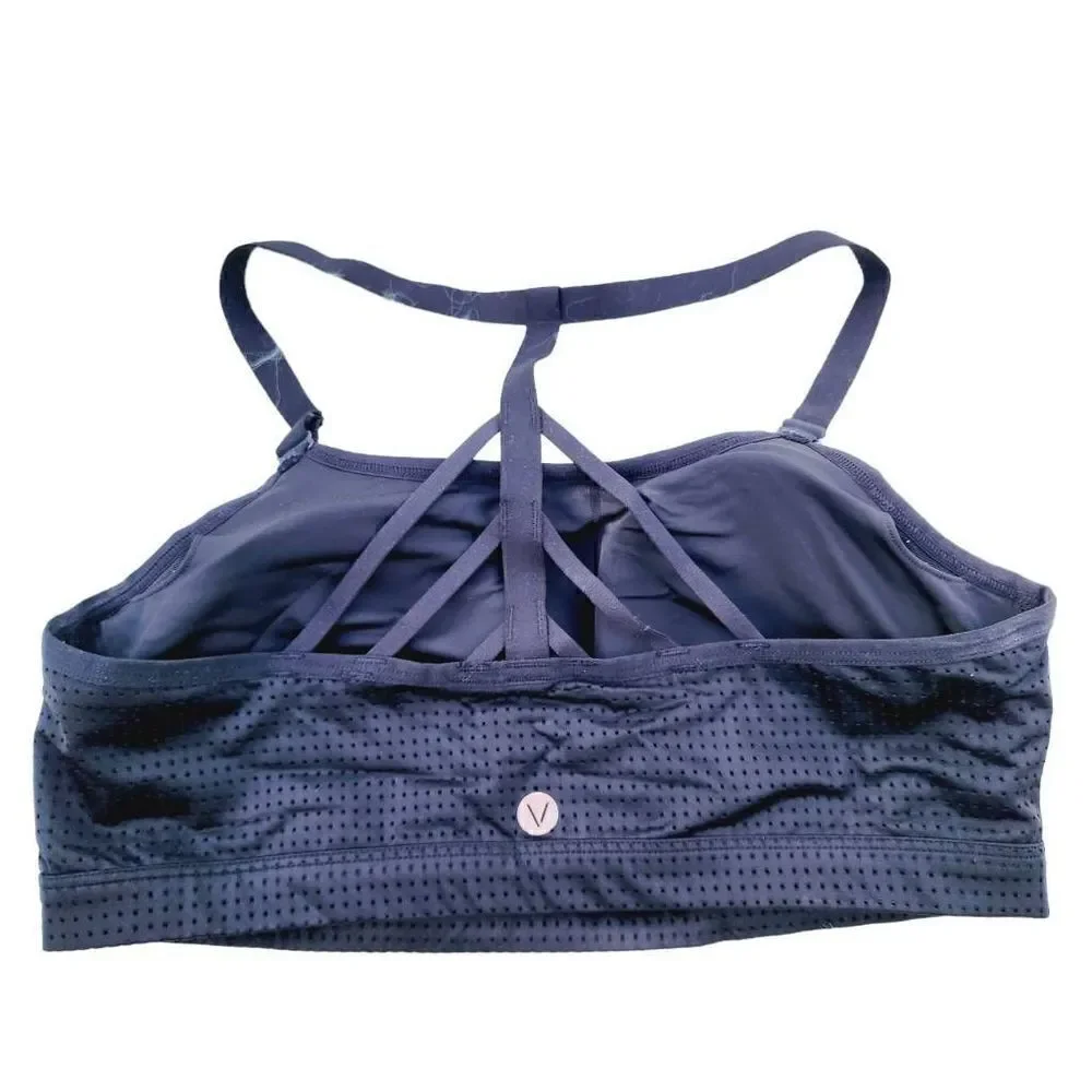 Livi Womens Sports Bra Black Mesh Racerback Spaghetti Cross Strap Nylon Size 14